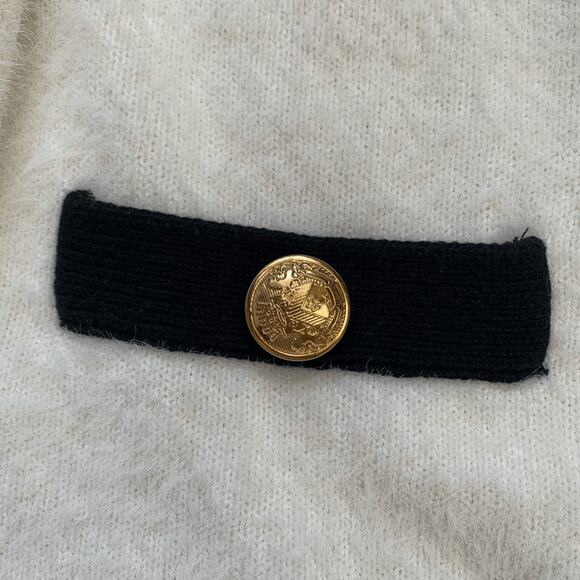 Boston Proper White Black Gold Button Colorblock V Neck Cardigan XS Fuzzy Plush - Picture 9 of 12